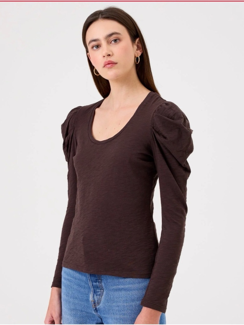 New Goldie Long Sleeve Duchess Tee in Coffee - Small